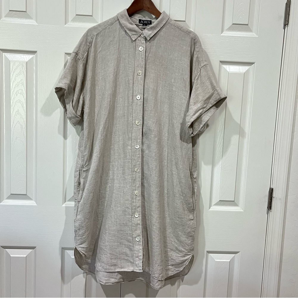 J. Crew Women's Capitaine Linen Shirtdress Beige Size XL - Picture 2 of 10